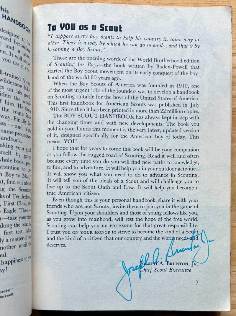 Boy Scout Handbook (Seventh Edition, Third Printing, 1967), Signed by Joseph A. Brunton, Jr. — image 2