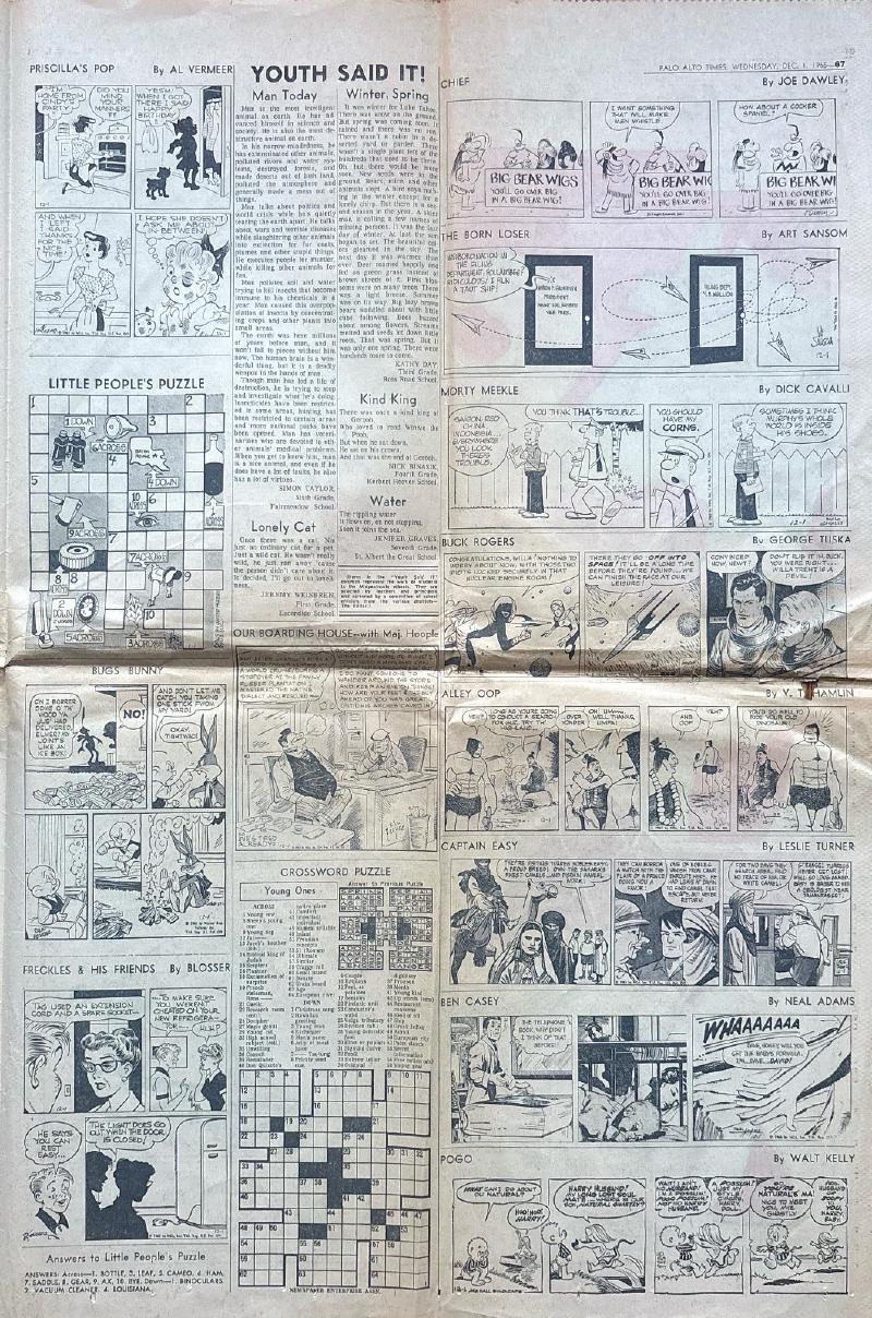 Rare Vintage December 6, 1967 Palo Alto Times Full-Page Vietnam Map & Classic Comics — image 3